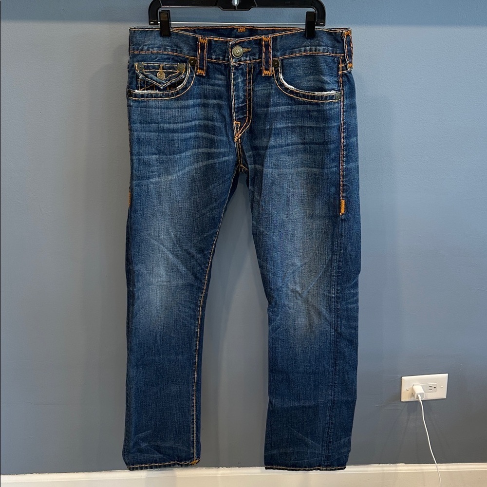 True Religion Made In USA Ricky Blue Meduim Wash Jeans Straight Leg Size 34 - Picture 2 of 9